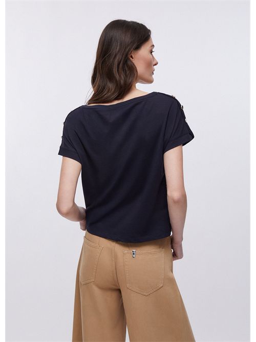 T-shirt con inserto in twill stampato LIU JO | WA6437J6308/P9466
